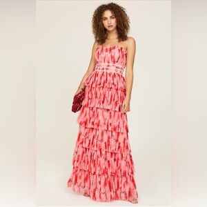 Hutch Monaco Strapless Red and Pink Tiered Dress